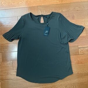 NWT Adrianna Papell Forest Green Blouse with Pleated Sleeves